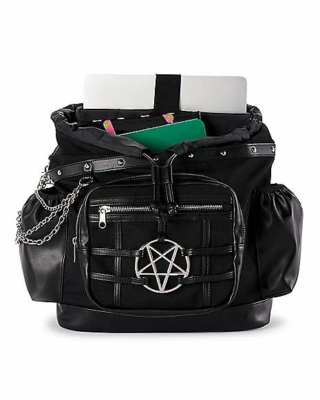 Best Sale โค๏ธ Black Pentagram Hardware Rucksack ๐ Backpack ๐ - Image 6